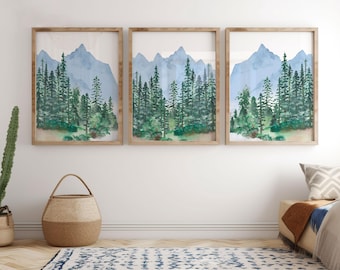 Arte mural de montaña, decoración de guardería de montaña, decoración de guardería de árboles, impresiones de guardería de bosque, arte de guardería de bosque, guardería con temática de aventura