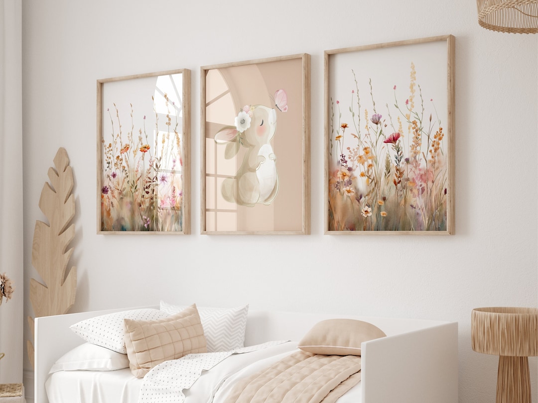 Wildflower Nursery Decor, Floral Nursery Art, Bunny Nursery, Girl ...