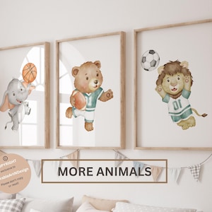 Animal Sports nursery art, Baby animal sports art, Boy Sports Nursery room, Animals Nursery Wall Art, Basketball, Football, Baseball Nursery