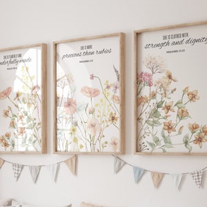 Impressões de flores silvestres, arte de parede de berçário boho, decoração de berçário de flores silvestres, decoração de berçário de meninas, arte floral de berçário, berçário cristão, berçário bíblico