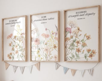 Wildflower Prints, Boho Nursery Wall Art, Wildflower Nursery Decor, Girl Nursery Decor, Floral Nursery Art, Christian nursery, Bible nursery