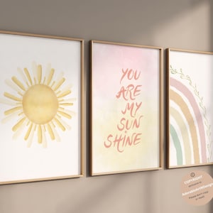 Boho Rainbow Nursery Prints, Girl nursery wall art, Nursery decor girls, Affirmation prints, Rainbow Sun Print, boho nursery wall decor