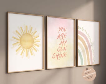 Boho-prints regenboog kinderkamer: zon, affirmatie, meisjesdecoratie