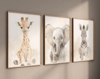 Safari nursery decor, Safari animal prints, Set of 3, Safari baby animals, Jungle nursery, Neutral nursery, Kids room art, Animal nursery