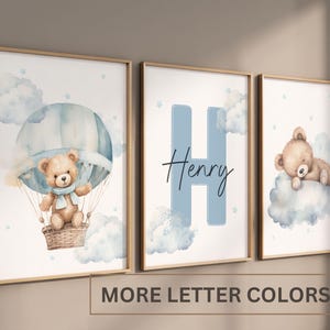 Set of 3 Custom Teddy Bear nursery wall art print| Personalized name Teddy bear Nursery Decor| Nursery Child Kids Decor| Cloud, Moon, Ballon