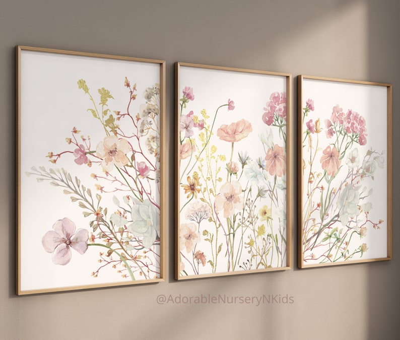 Boho Nursery Wall Art, Wildflower Nursery Decor, Botanical Print