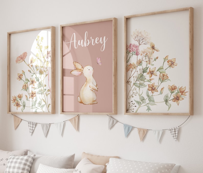 Wildflower Prints, Wildflower Nursery Decor, Floral Nursery Art, Bunny ...