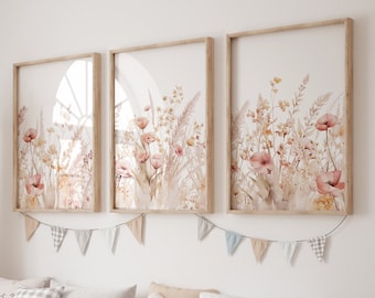 Floral prints ,Boho Nursery Wall Art, Wildflower Nursery Decor, Botanical Print, Floral Nursery Art, Girl Nursery Decor, Wildflower Prints