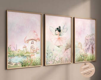 Fairy wall art, Fairy garden wall art, Fairy nursery theme decor,fairy art, set of 3, girls bedroom decor, fairy decor, girl nursery decor