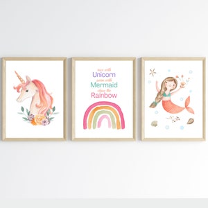 Unicorn Nursery Art, Girl Nursery Decor, Mermaid Nursery Wall Art, Rainbow Nursery, Baby Girl Nursery Art, Unicorn Wall Art, Mermaid Prints