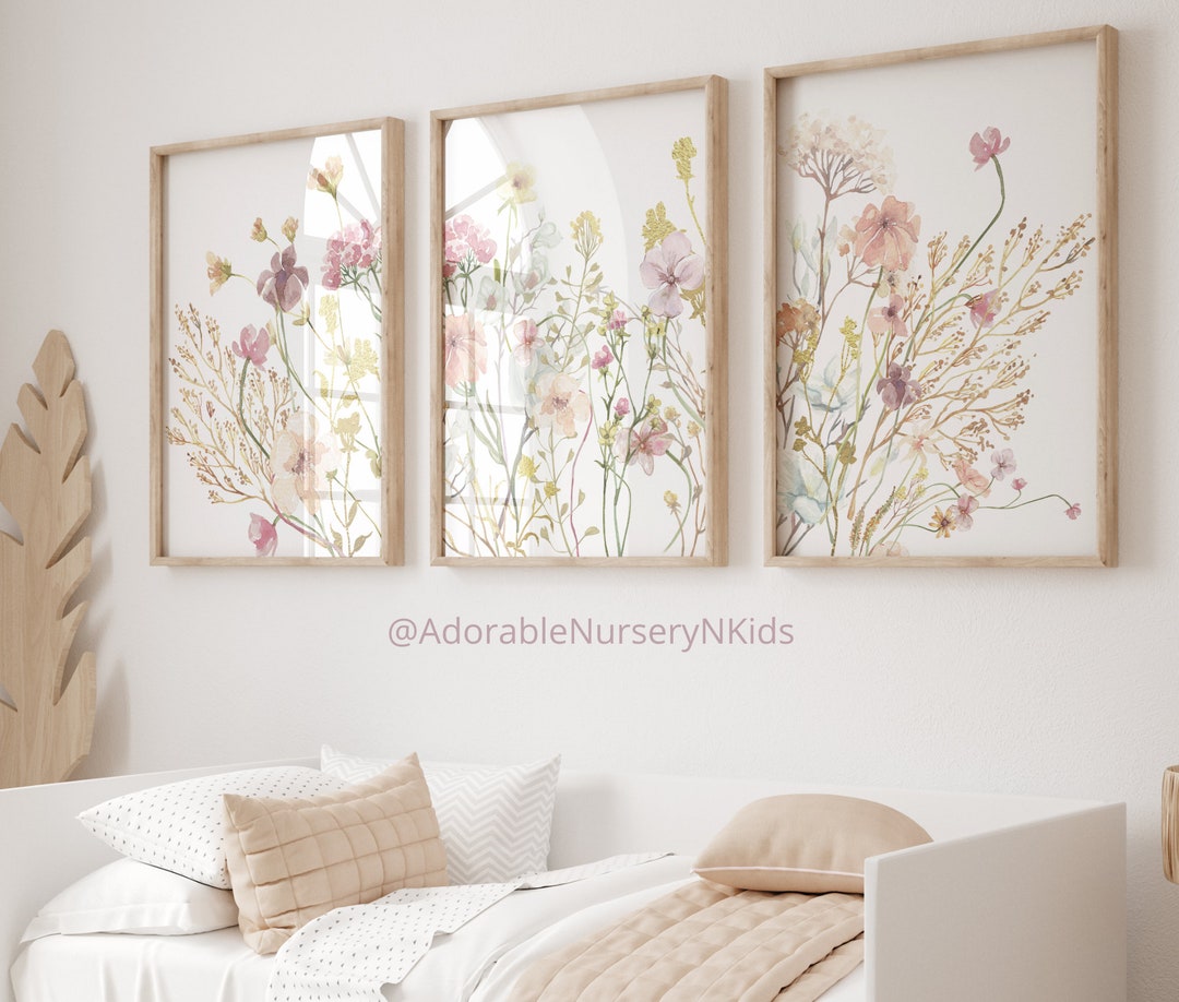 11-Piece Wooden Wildflower Nursery Wall Decor Set - Colorable Butterflies, Boho Wood Flower Art For Baby Girl Room, Living Room