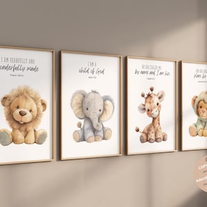 Christian nursery wall art, Bible verse nursery, Animal prints, Scripture nursery, Plush animals, Baby animal prints, Safari nursery decor