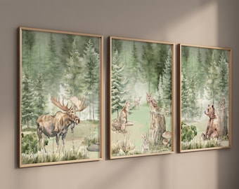 Decoración de guardería con temática de aventuras, decoración de guardería de montaña, láminas de guardería de bosque, arte de guardería de bosque, decoración de guardería de árbol, guardería de género neutro