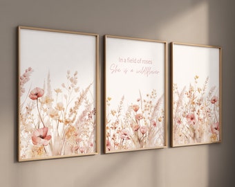 Floral prints ,Boho Nursery Wall Art, Wildflower Nursery Decor, Botanical Print, Floral Nursery Art, Girl Nursery Decor, Wildflower Prints