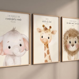 Christian nursery wall art, Bible verse nursery, Animal prints, Scripture nursery, Jungle animals, Baby animal prints, Safari nursery decor