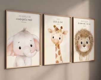 Christian nursery wall art, Bible verse nursery, Animal prints, Scripture nursery, Jungle animals, Baby animal prints, Safari nursery decor
