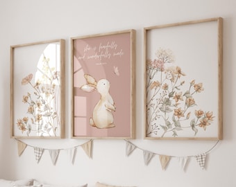 Christian nursery, bible verse nursery, Bunny Nursery prints, girl nursery decor, wildflower prints, Floral Wall Art, Boho Nursery Wall Art