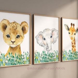 Láminas de animales para guardería, guardería neutra en cuanto al género, láminas de animales de safari para guardería, láminas de animales de la jungla, arte de pared para guardería de niño, guardería de safari