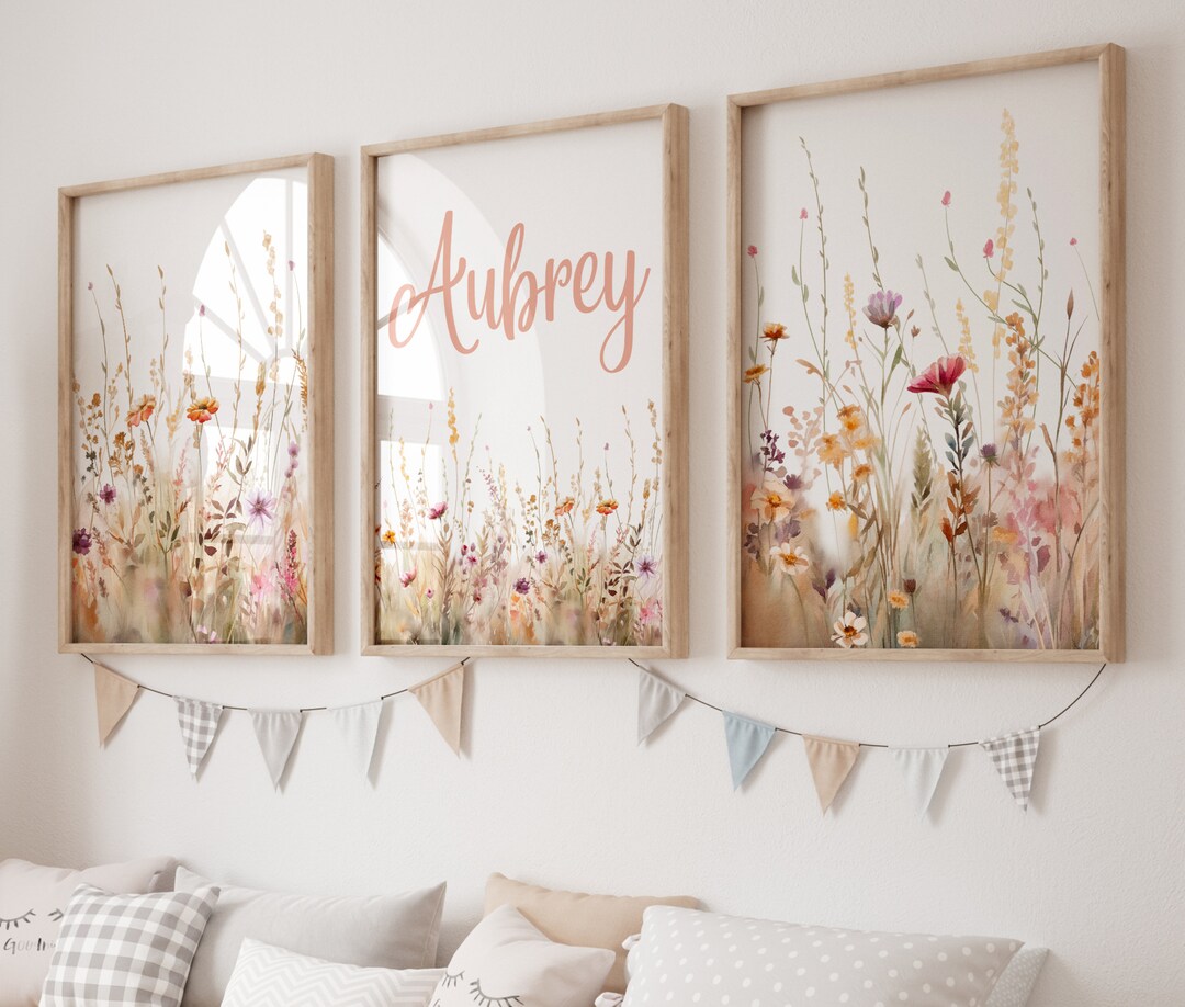 Floral Nursery Art, Girl Nursery Decor, Wildflower Nursery Decor ...