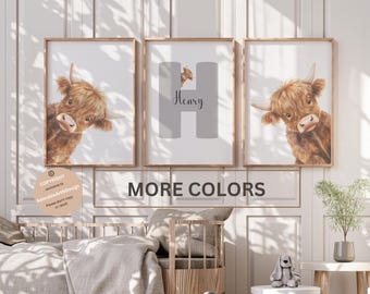 Cow nursery decor, Highland cow nursery decor, baby highland cow nursery art, watercolor cow art, farm animal wall decor, cow wall art print