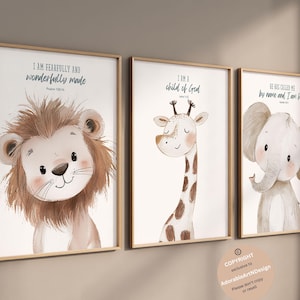 Christian nursery wall art, Bible verse nursery, Animal prints, Scripture nursery, safari animals, Baby animal prints, Safari nursery decor