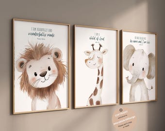 Safari Animal Prints, Christian Nursery Decor, Bible Verse Wall Art