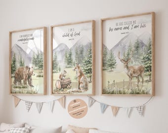 Christian nursery, bible verse nursery, scripture nursery, Woodland Nursery wall art , Mountain wall art, adventure nursery, forest nursery