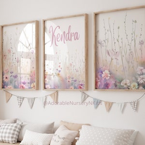 Wildflower Nursery Decor, Boho Nursery Wall Art, Floral Nursery Art, Girl Nursery Decor, Meadow flowers, Wildflower Prints, Girl Name Print