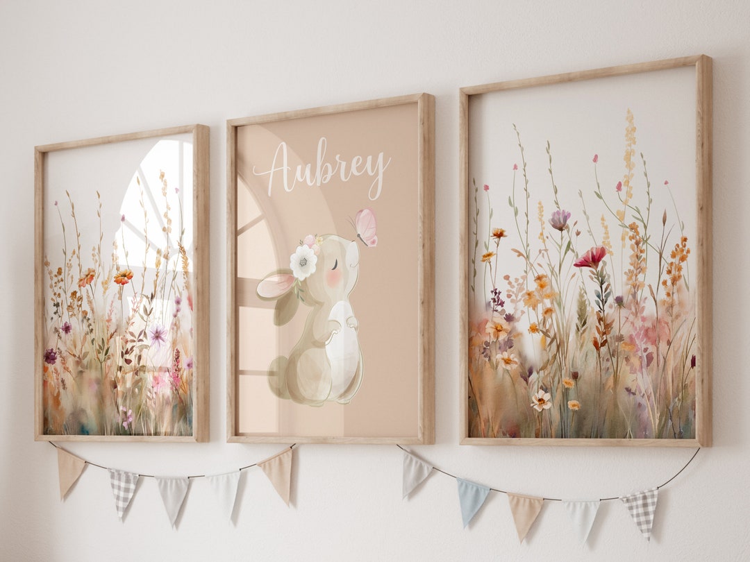 Wildflower Nursery Decor, Floral Nursery Art, Bunny Nursery, Girl ...