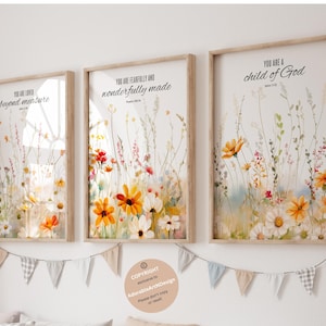 Impressões de flores silvestres, arte de parede de berçário boho, decoração de berçário de flores silvestres, decoração de berçário de meninas, arte floral de berçário, berçário cristão, berçário bíblico