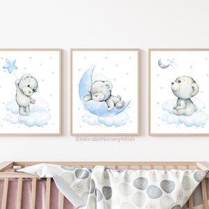 Baby Boy Nursery Art, Blue Gray Nursery, Bear Nursery Prints, Boy Nursery Decor, Toddler Room Decor, Blue Nursery Prints, Nursery wall art