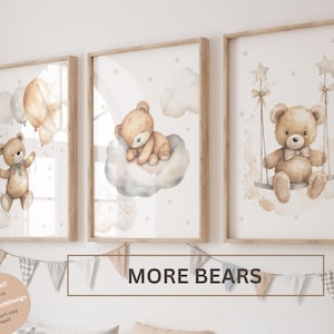 Set of 3 Teddy bear nursery wall art print| Bear nursery Decor| Bear ,Moon, Cloud| Nursery Decor| Baby neutral print| New baby Printable