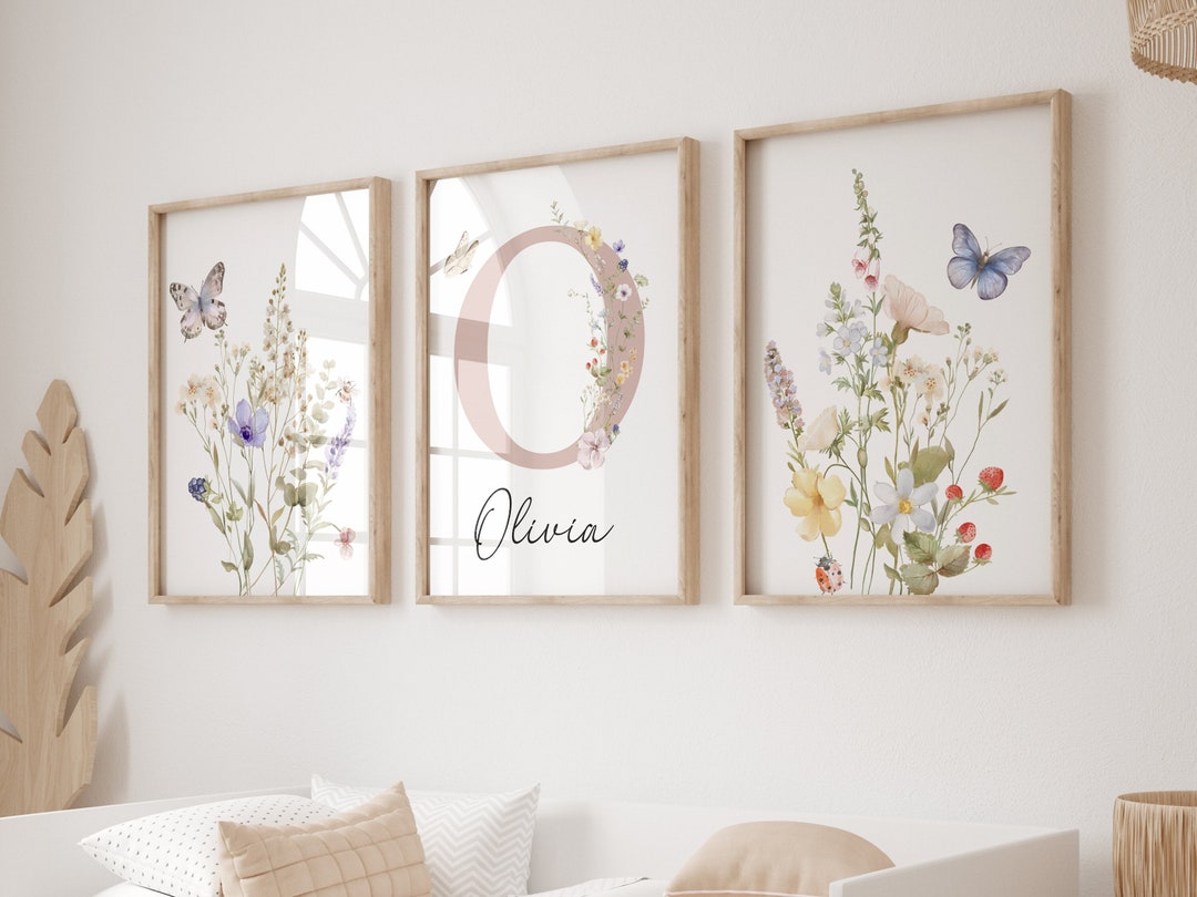 Custom Wildflower Nursery Prints, Floral Name Nursery Wall Art, Wild ...