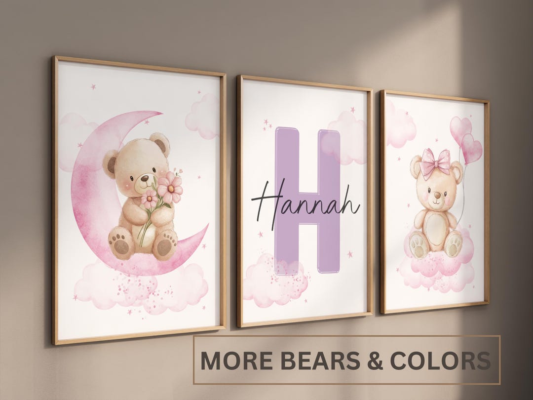 Set of 3 Teddy Bear Nursery Wall Art Print| Bear Nursery Decor | Bear ...