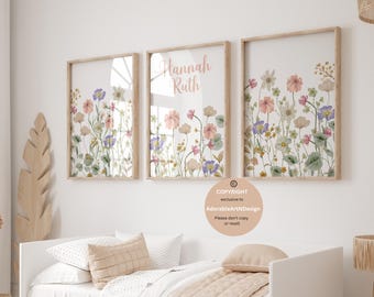 Boho Nursery Wall Art, Wildflower Nursery Decor, Botanical Print, Floral Nursery Art, Girl Nursery Decor, Wildflower Prints, Meadow flowers