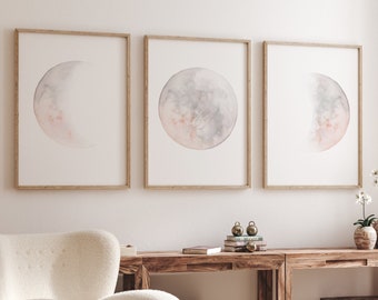 Arte mural de la luna, Decoración de habitación infantil con temática lunar, Lámina de la luna, Fases lunares, Habitación infantil neutra, Lámina de fases lunares, Decoración de habitación infantil para niña, Lámina de la luna para habitación infantil