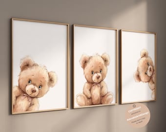 Baby Bear Nursery Wall Art, Girl Nursery Decor, Peeking Bear Nursery Print, PINK Nursery, Peekaboo Bear Nursery Decor, Woodland Nursery art