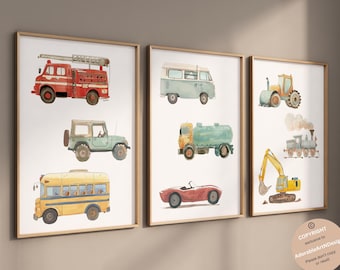 Transport vehicle prints, construction vehicle prints, Boy room wall art, Boy nursery cars decor, Truck prints, Transportation nursery decor