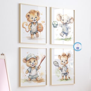 Sports nursery decor, Animal nursery, Animals Sport, Baby boy sports nursery, Safari nursery, basketball, baseball, football, Boy Nursery