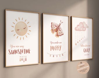 Boho wall art, Rainbow wall art, girl nursery wall art,  rainbow sun nursery, boho rainbow set, boho nursery decor wall art , rainbow poster