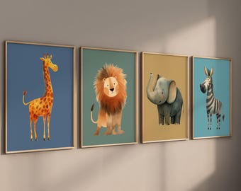 Láminas de animales de safari para habitación infantil, juego de 4, decoración para bebé niño
