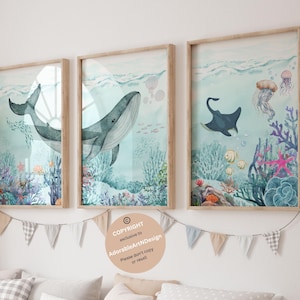 Unter dem Meer Kinderzimmerdruck, nautisches Kinderzimmer, Ozeantierdruck, Waldruck, Ozean-Themen-Kinderzimmer, Poster für das Kinderzimmer