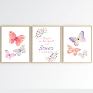 Butterflies, Pink Purple Nursery, Girl Nursery Decor, Butterfly Nursery, Floral Nursery, Pink Butterfly, Nursery Wall Art, Purple Butterfly
