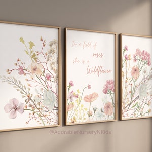 Wildblumen Drucke, Boho, Kinderzimmer Bild, Wildblumen Kinderzimmer Dekor, Mädchen-Kinderzimmer-Dekor, Blumen-Kinderzimmer-Kunst, In einem Feld von Rosen