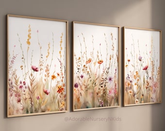 Wildflower Prints, Boho Nursery Wall Art, Wildflower Nursery Decor, Botanical Print, Floral Nursery Art, Girl Nursery Decor, Meadow flowers