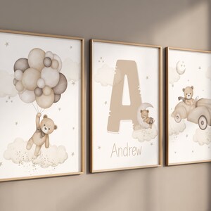 Set of 3 Custom Teddy Bear Nursery Wall Art Print| Personalized Name ...