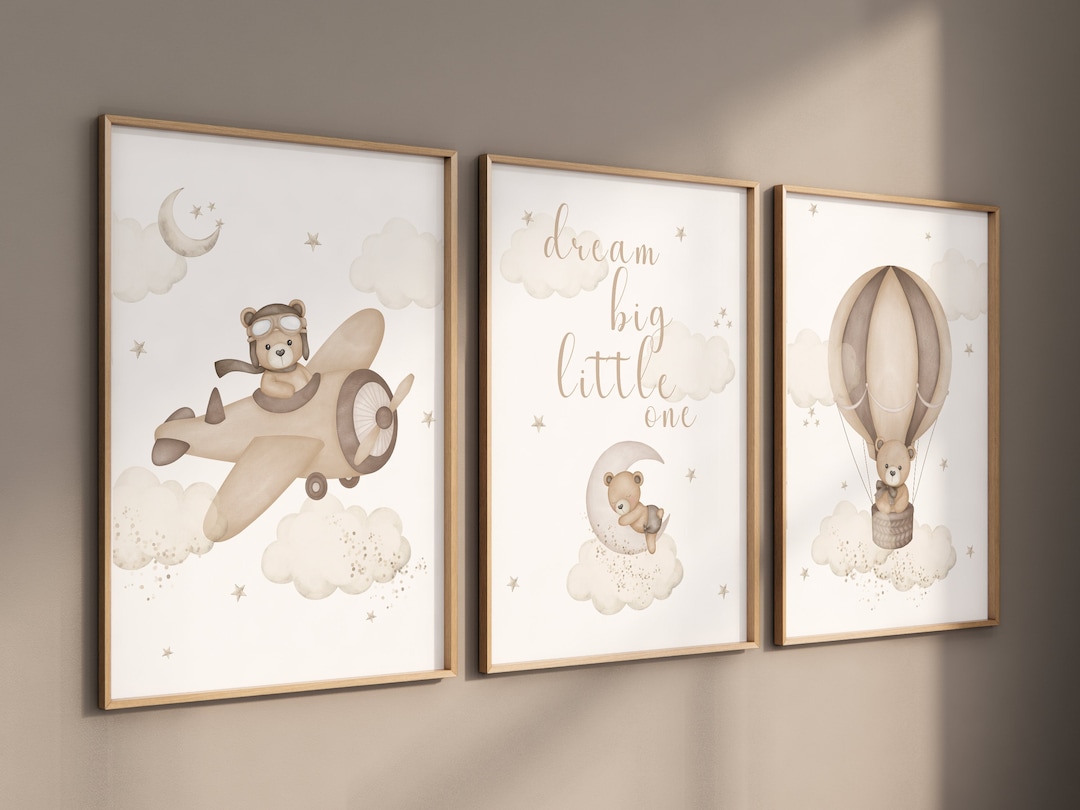 Set of 3 Teddy Bear Nursery Wall Art Print| Bear Nursery Decor| Bear ...