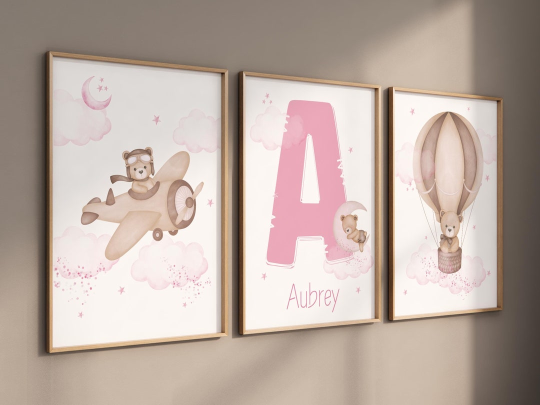 Set of 3 Custom Teddy Bear Nursery Wall Art Print| Personalized Name ...