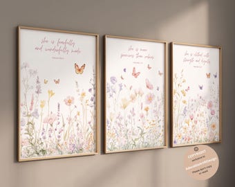 Christian nursery, Wildflower Prints, Boho Nursery Wall Art, Wildflower Nursery Decor, Girl Nursery Decor, Floral Nursery Art, Bible nursery