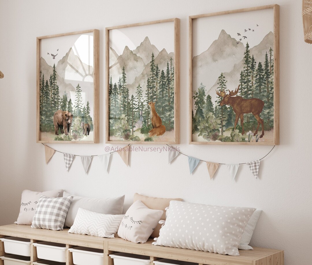 Adventure Theme Nursery, Woodland Animal Print, Tree Nursery, Mountain ...